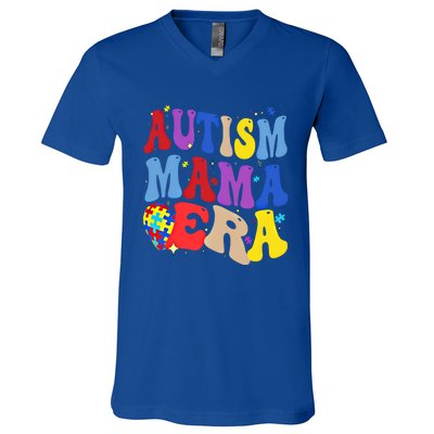 Autism Mama Era Groovy Autism Mom Mothers Day Great Gift V-Neck T-Shirt