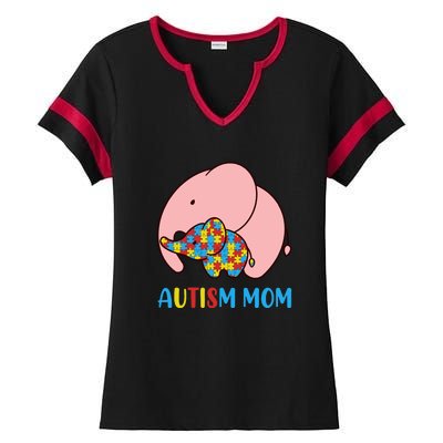 Autism Mom Elephant Autism Awareness Month Gift Ladies Halftime Notch Neck Tee