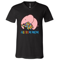 Autism Mom Elephant Autism Awareness Month Gift V-Neck T-Shirt