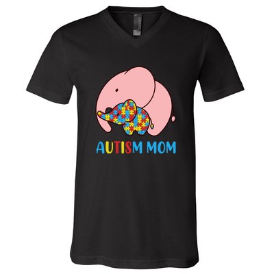 Autism Mom Elephant Autism Awareness Month Gift V-Neck T-Shirt