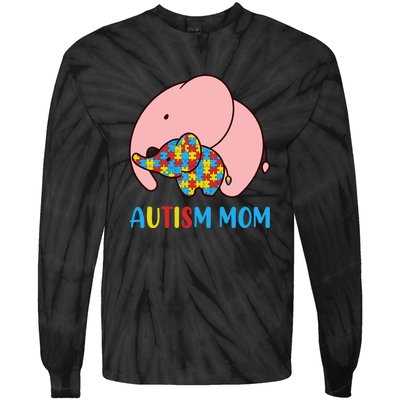 Autism Mom Elephant Autism Awareness Month Gift Tie-Dye Long Sleeve Shirt