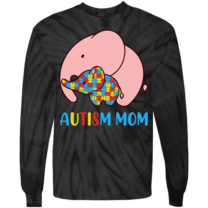 Autism Mom Elephant Autism Awareness Month Gift Tie-Dye Long Sleeve Shirt