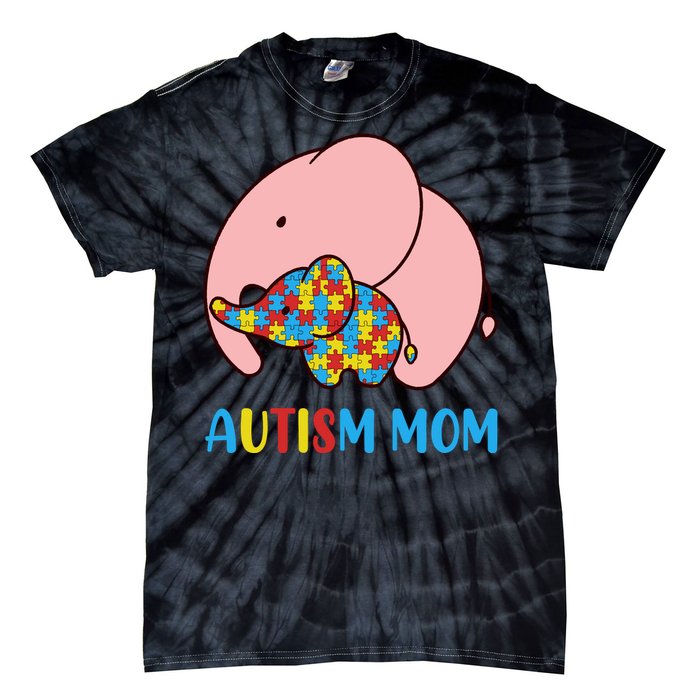 Autism Mom Elephant Autism Awareness Month Gift Tie-Dye T-Shirt