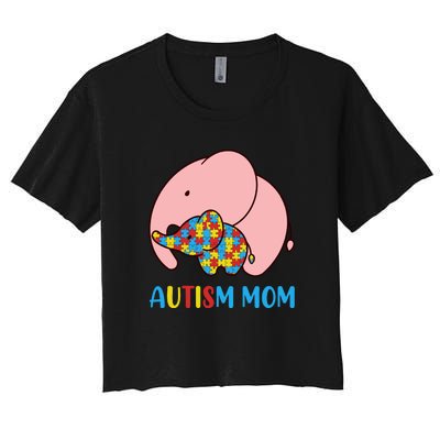 Autism Mom Elephant Autism Awareness Month Gift Women's Crop Top Tee