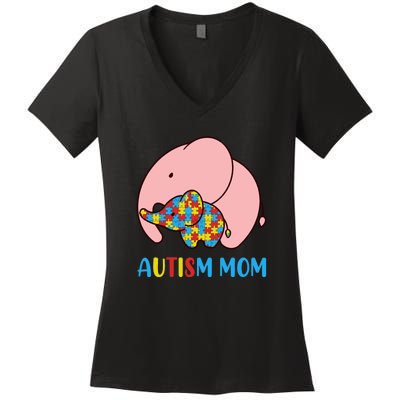 Autism Mom Elephant Autism Awareness Month Gift Women's V-Neck T-Shirt