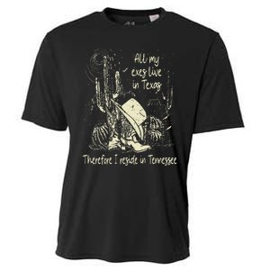 All My Exes Live In..Therefore I Reside In Tennessee Deserts Cooling Performance Crew T-Shirt