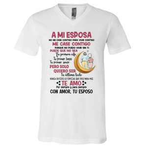 A Mi Esposa No Me Case Contigo Para Vivir Contigo V-Neck T-Shirt