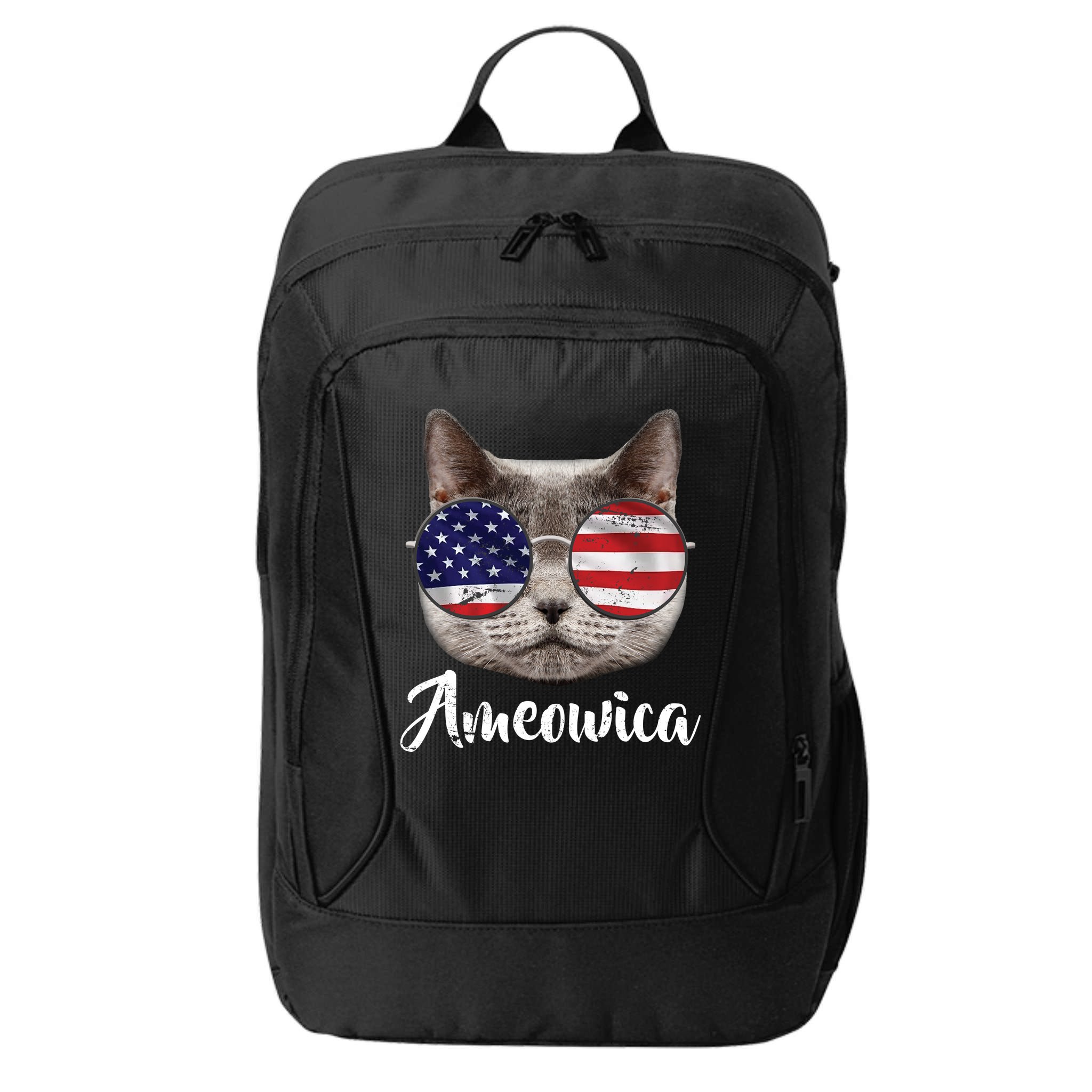 Ameowica America USA Cat Sunglasses Flag City Backpack