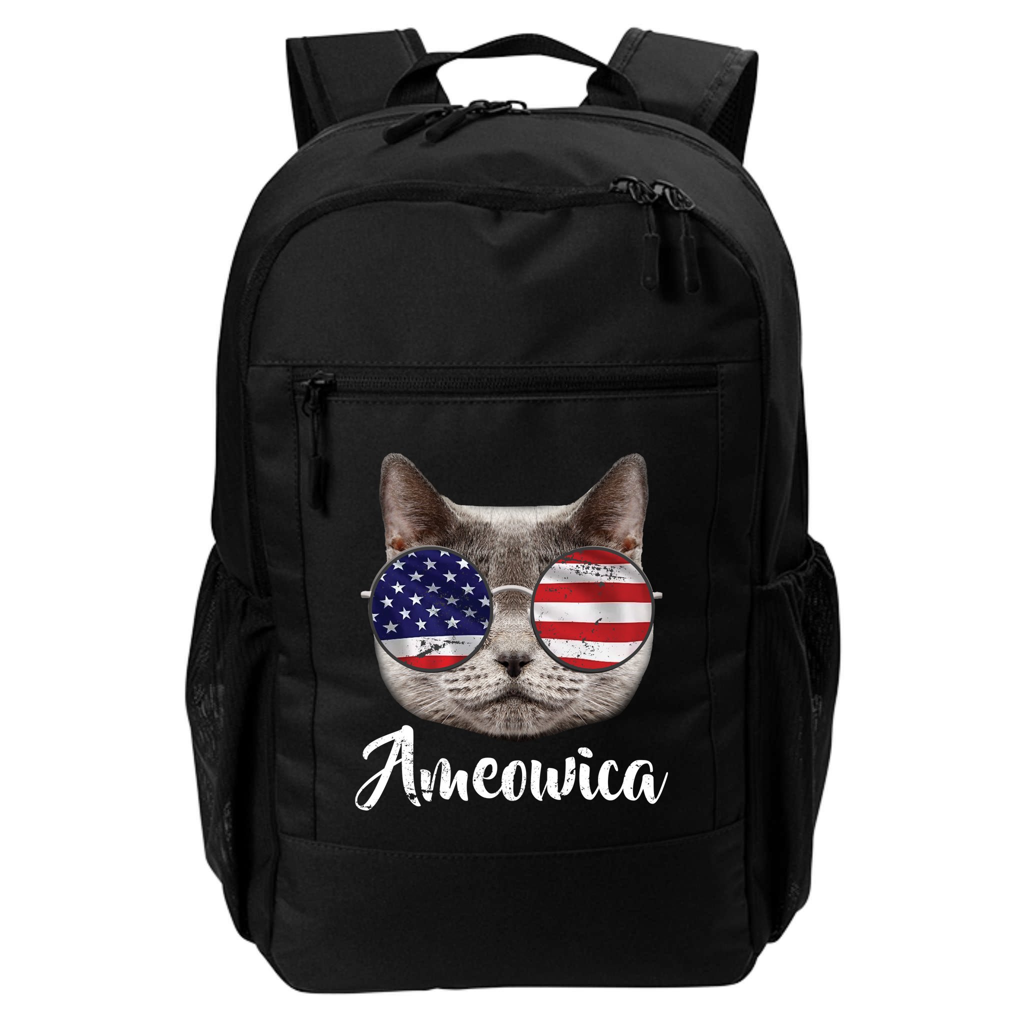Ameowica America USA Cat Sunglasses Flag Backpack