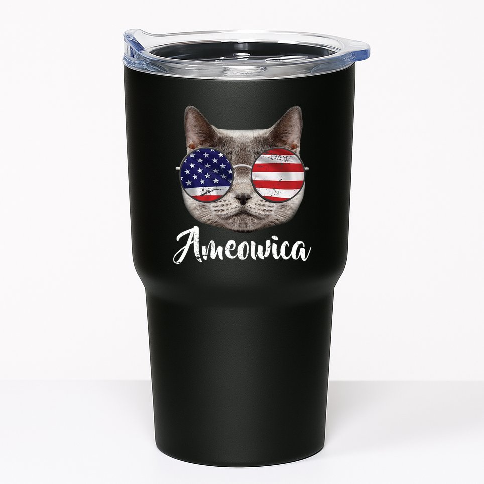 Ameowica America USA Cat Sunglasses Flag Tumbler