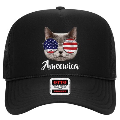 Ameowica America USA Cat Sunglasses Flag Trucker Hat