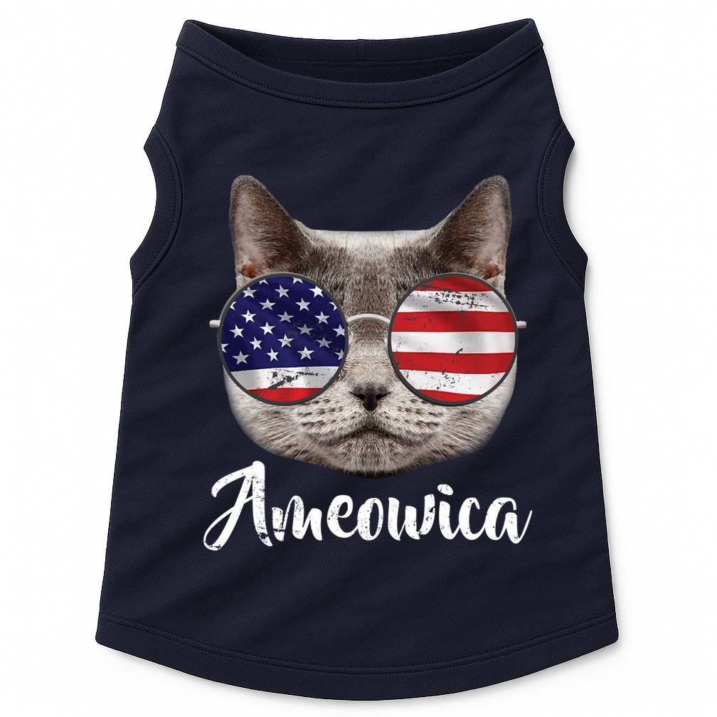 Ameowica America USA Cat Sunglasses Flag Doggie Tank