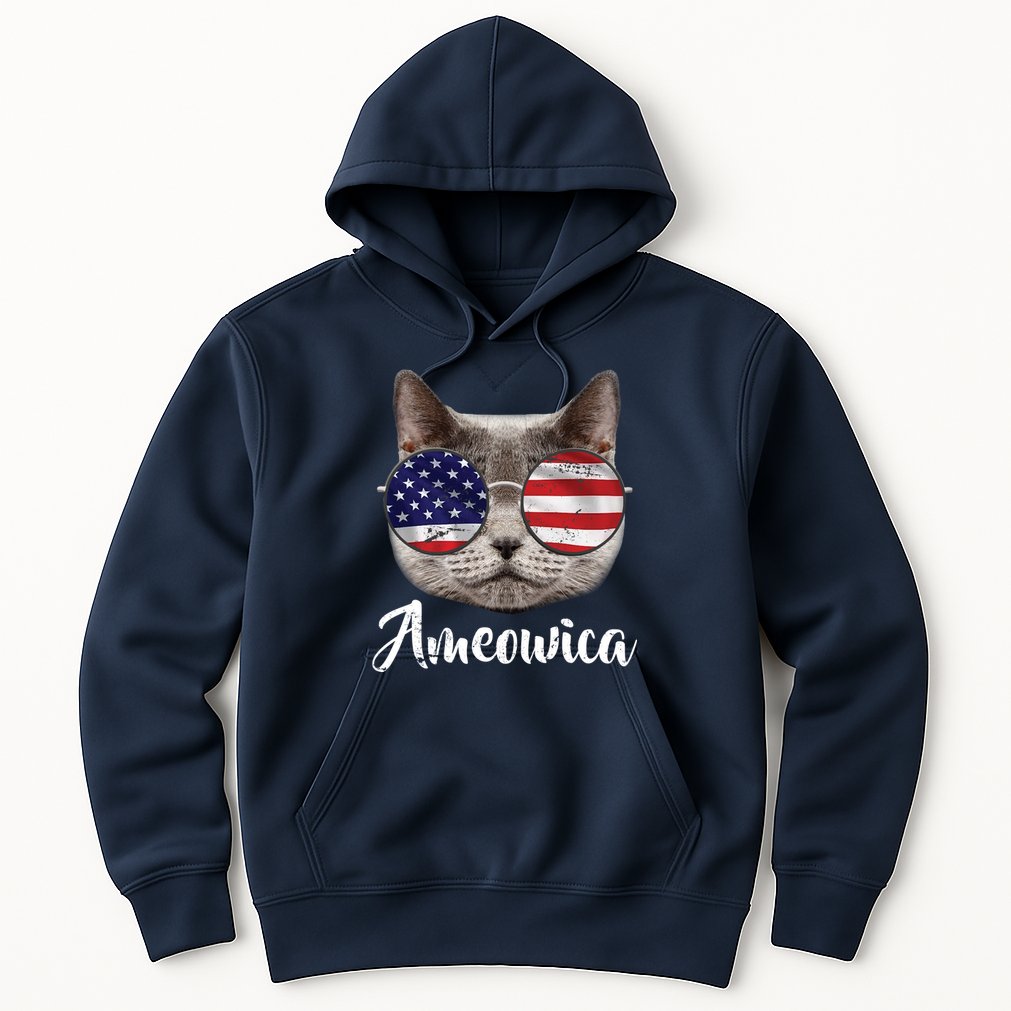 Ameowica America USA Cat Sunglasses Flag Hoodie