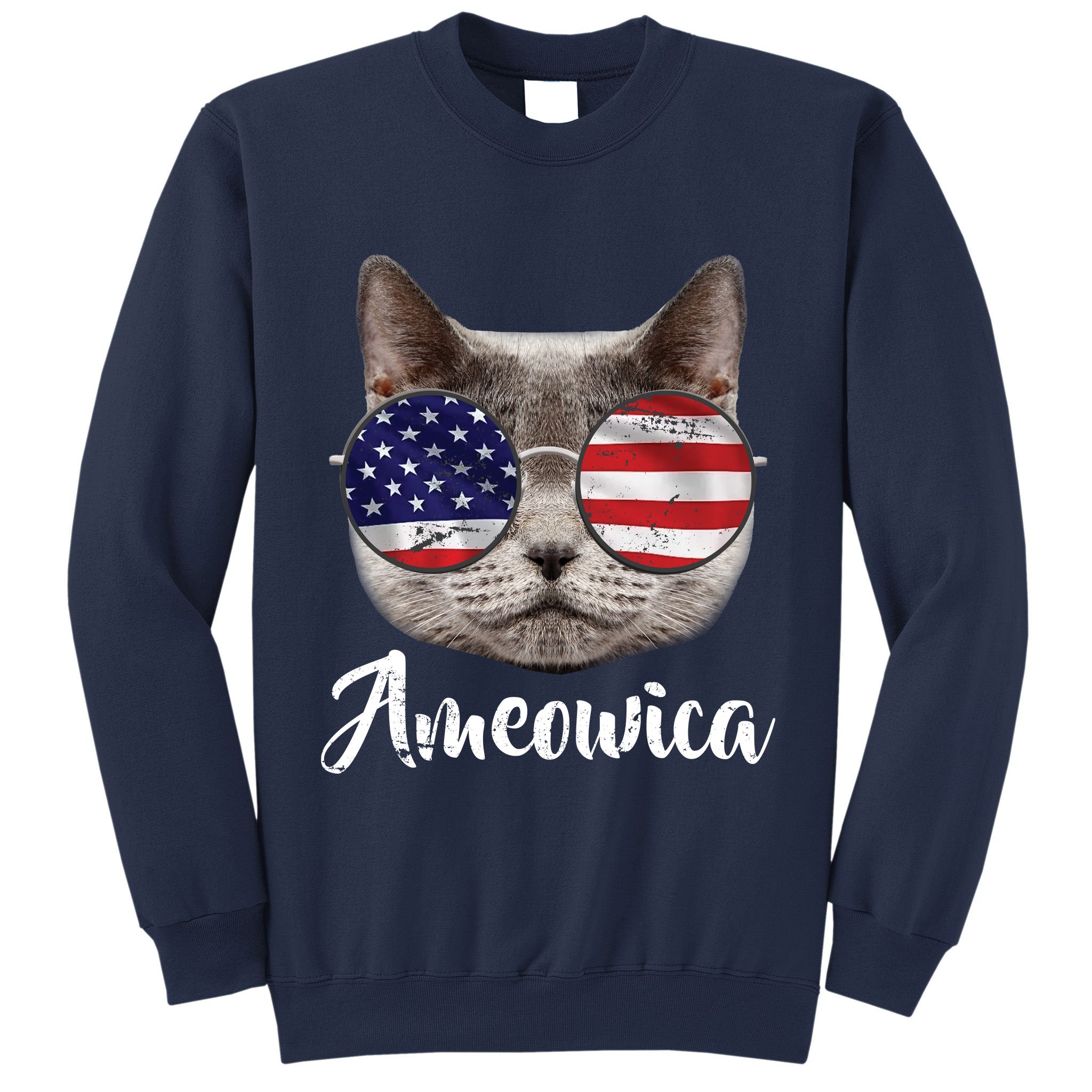 Ameowica America USA Cat Sunglasses Flag Sweatshirt