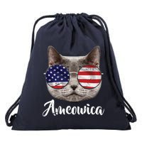 Ameowica America USA Cat Sunglasses Flag Drawstring Bag