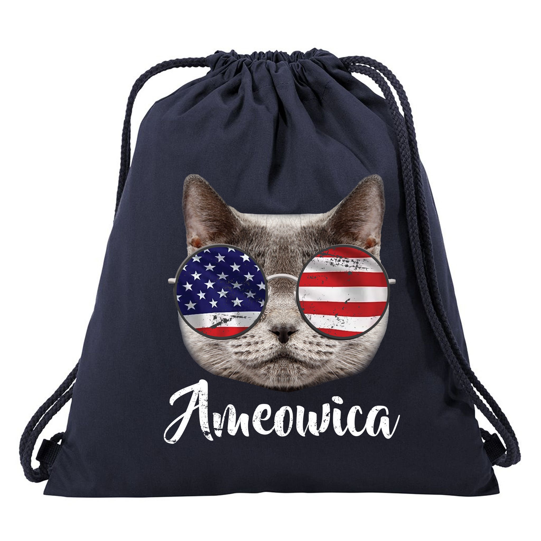 Ameowica America USA Cat Sunglasses Flag Drawstring Bag