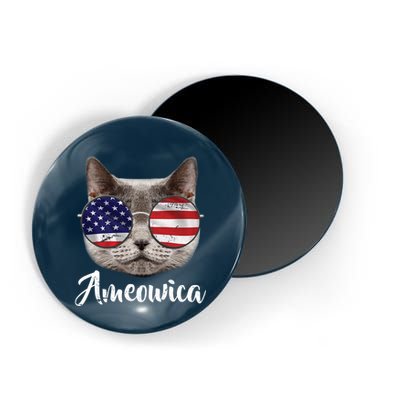 Ameowica America USA Cat Sunglasses Flag Magnet