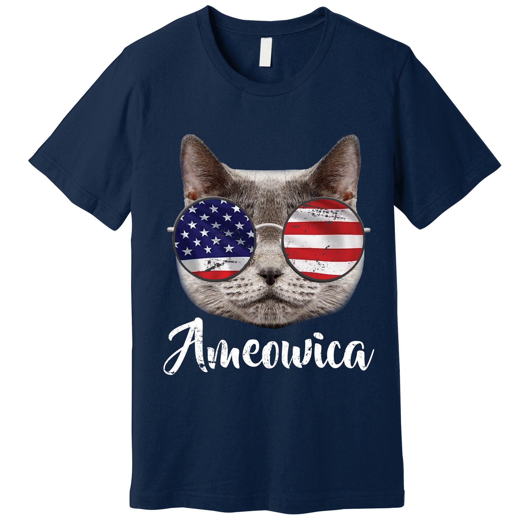 Ameowica America USA Cat Sunglasses Flag Premium T-Shirt