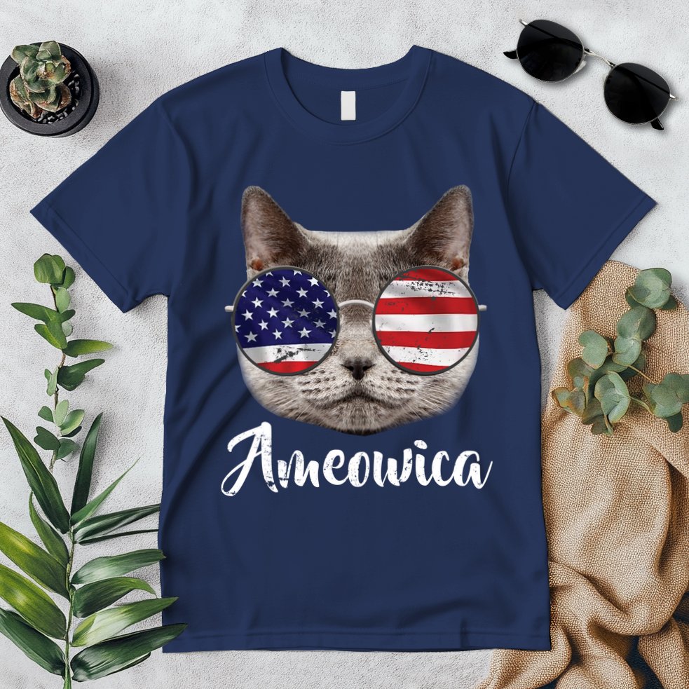 Ameowica America USA Cat Sunglasses Flag Premium T-Shirt