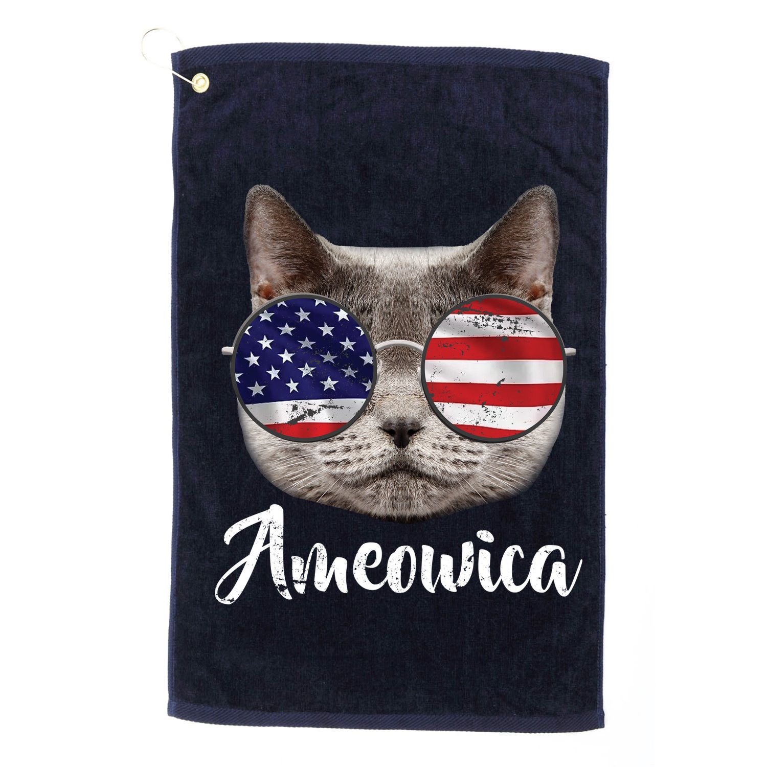 Ameowica America USA Cat Sunglasses Flag Golf Towel