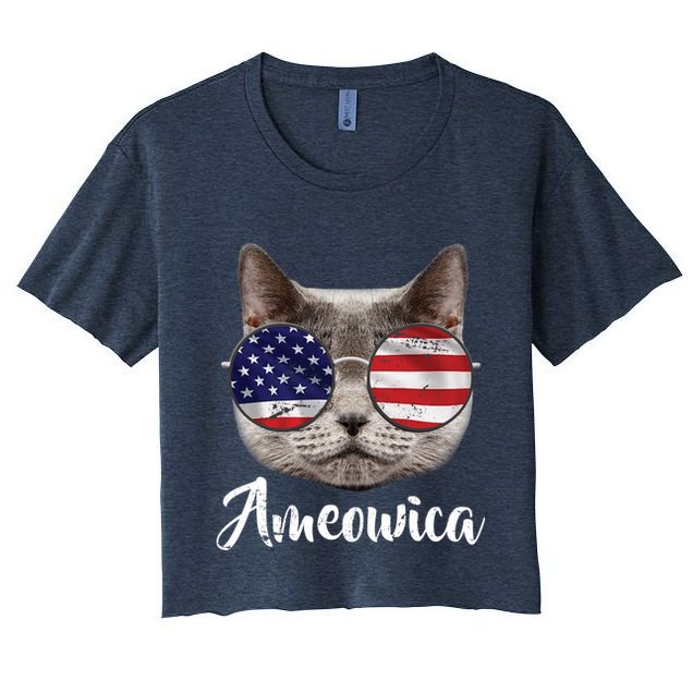 Ameowica America USA Cat Sunglasses Flag Crop Top