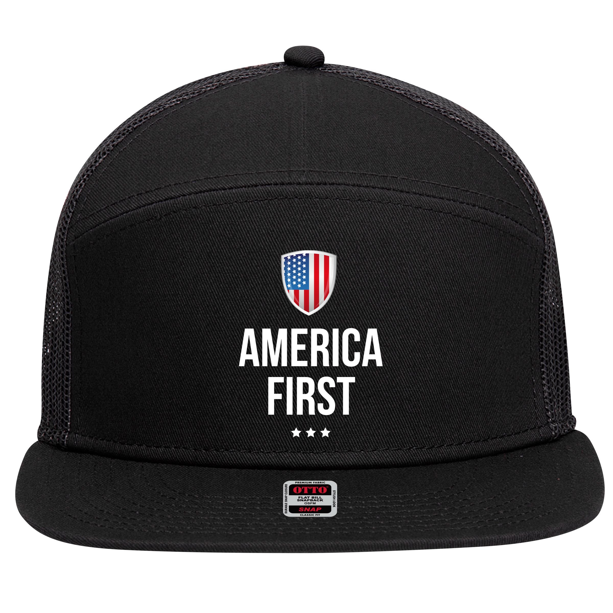 America First 7 Panel Mesh Trucker Snapback Hat