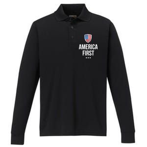 America First Performance Long Sleeve Polo