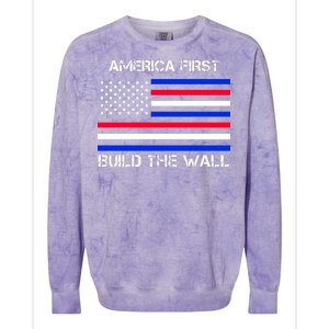 America First Build The Wall Flag Colorblast Crewneck Sweatshirt