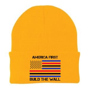 America First Build The Wall Flag Knit Cap Winter Beanie