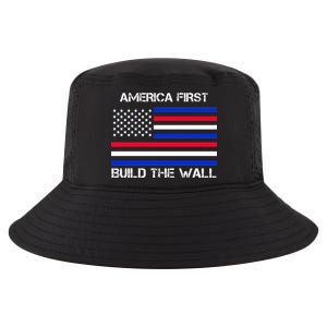 America First Build The Wall Flag Cool Comfort Performance Bucket Hat