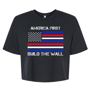 America First Build The Wall Flag Bella+Canvas Jersey Crop Tee