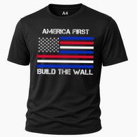 America First Build The Wall Flag Cooling Performance Crew T-Shirt