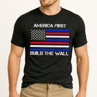 America First Build The Wall Flag Cooling Performance Crew T-Shirt