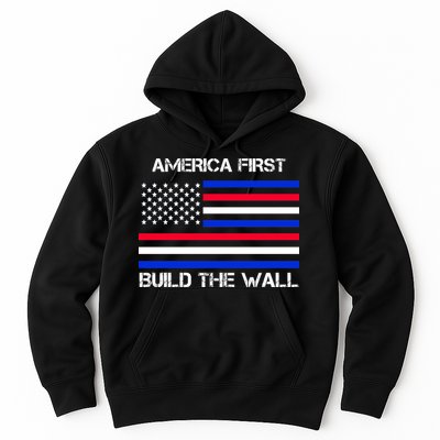 America First Build The Wall Flag Hoodie