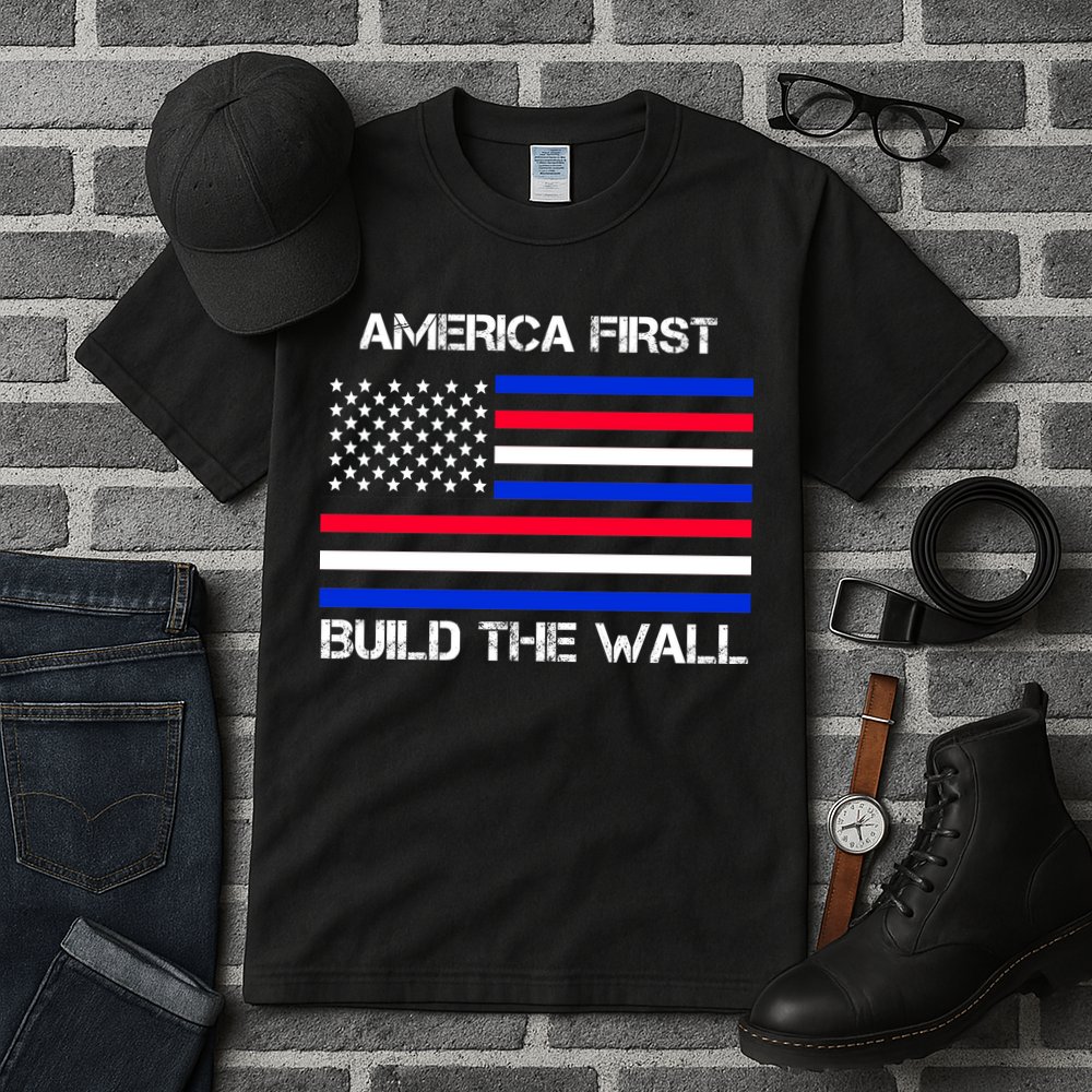 America First Build The Wall Flag Tall T-Shirt