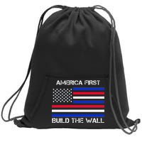 America First Build The Wall Flag Sweatshirt Cinch Pack Bag