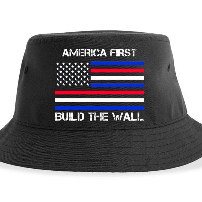 America First Build The Wall Flag Sustainable Bucket Hat