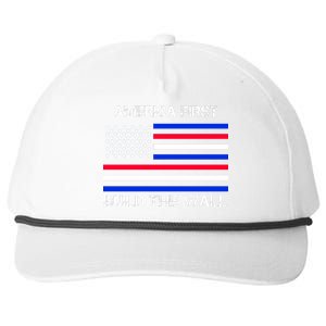 America First Build The Wall Flag Snapback Five-Panel Rope Hat