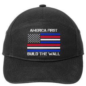 America First Build The Wall Flag 7-Panel Snapback Hat