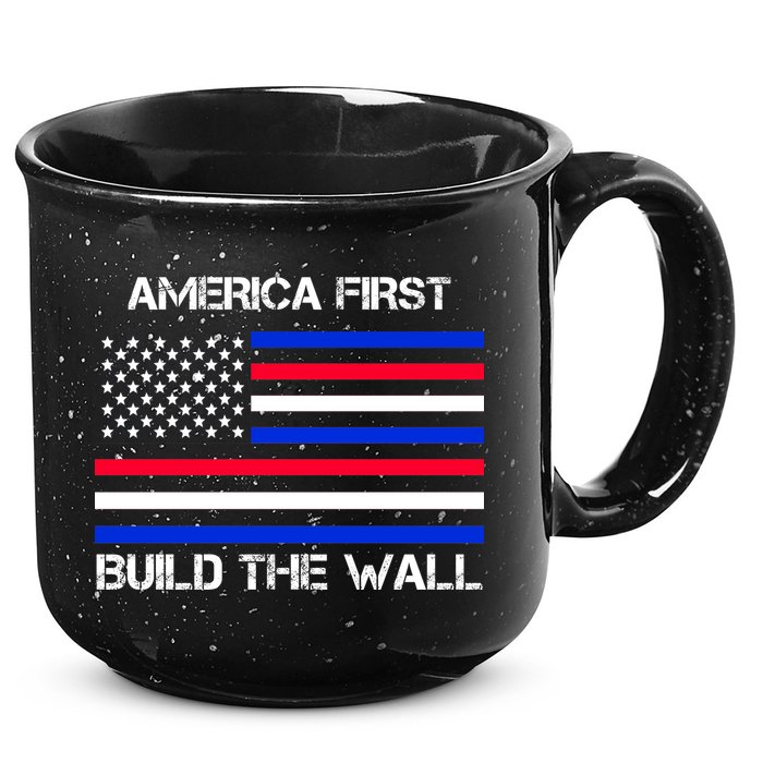 America First Build The Wall Flag 15oz Campfire Ceramic Mug