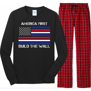 America First Build The Wall Flag Long Sleeve Pajama Set