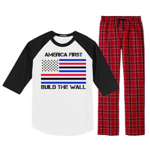 America First Build The Wall Flag Raglan Sleeve Pajama Set