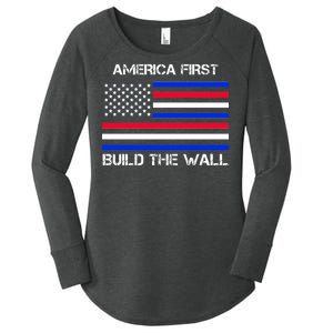 America First Build The Wall Flag Women's Perfect Tri Tunic Long Sleeve Shirt