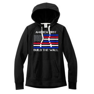 America First Build The Wall Flag Women's Fleece Hoodie