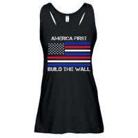 America First Build The Wall Flag Ladies Essential Flowy Tank