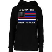 America First Build The Wall Flag Womens Funnel Neck Pullover Hood