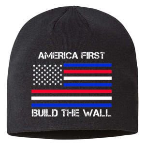 America First Build The Wall Flag Sustainable Beanie