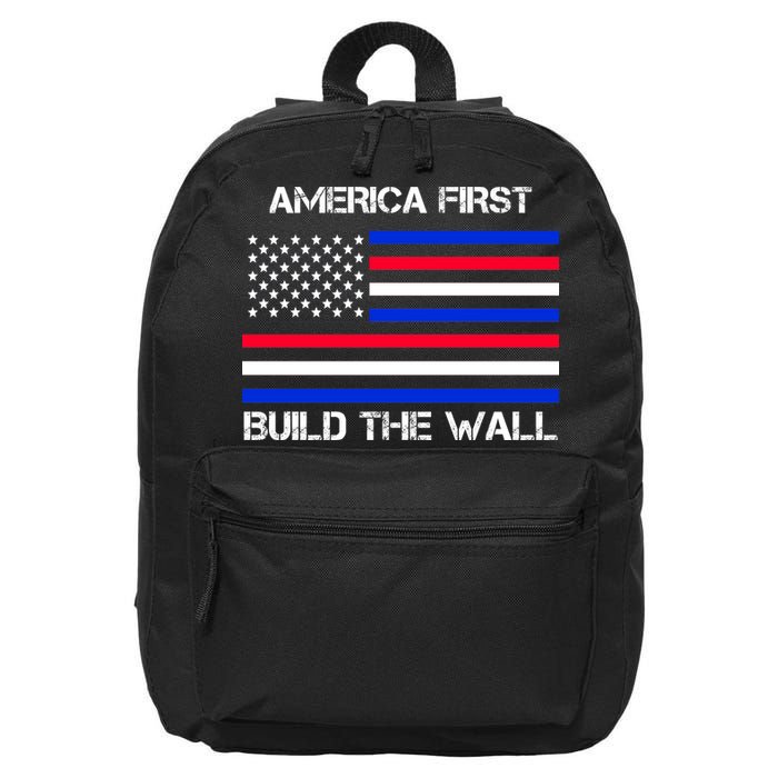America First Build The Wall Flag 16 in Basic Backpack