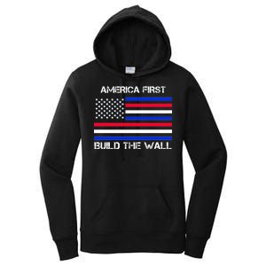 America First Build The Wall Flag Women's Pullover Hoodie