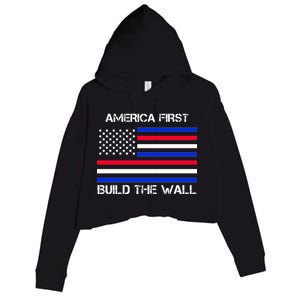 America First Build The Wall Flag Crop Fleece Hoodie